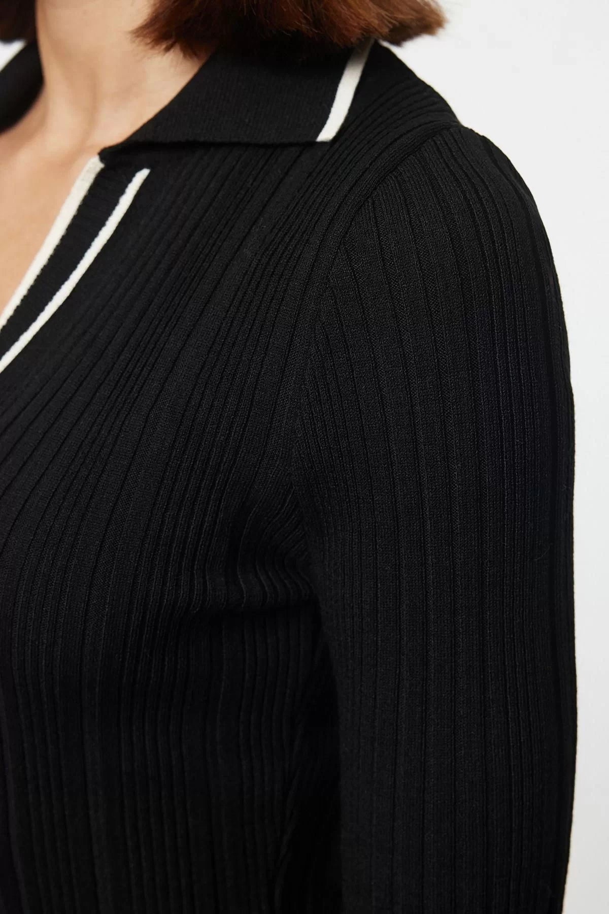 Women Fashion Stylish Midi Length Polo Neck Slim Stone Color Block Knitwear Premium Yarn Special Yarn Dress