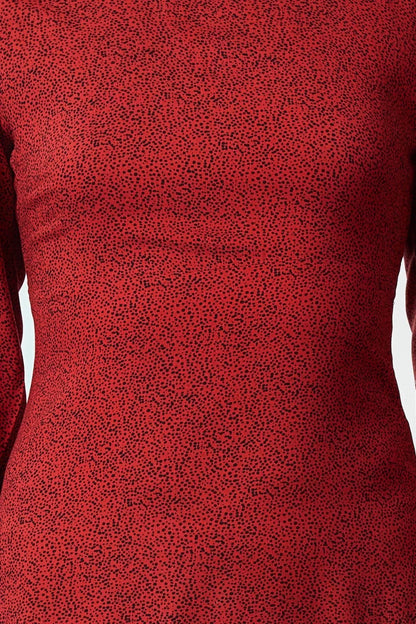 Women Fashion Stylish Midi Length Stand Collar Regular Waist Open Polka Dot Woven Dress