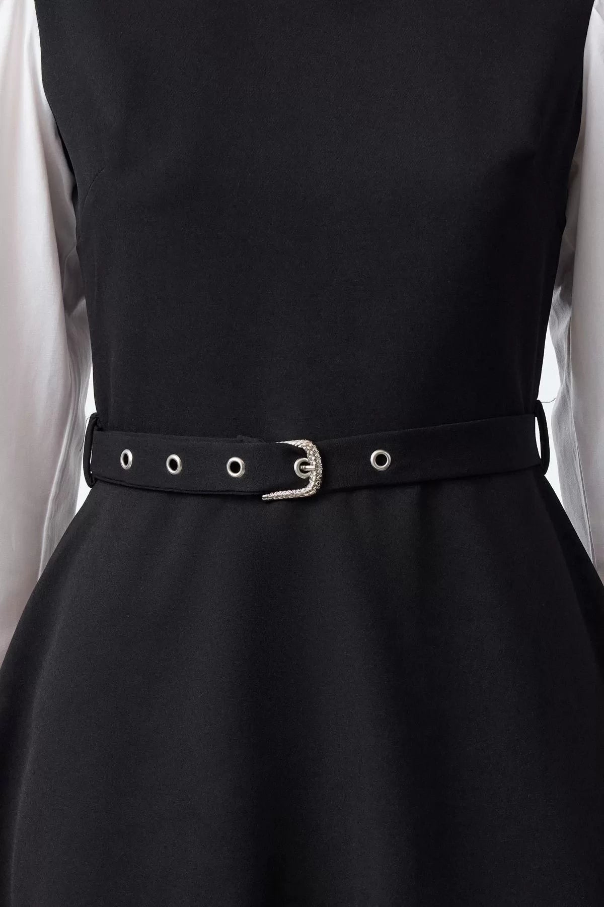 Women's Fashion Stylish Mini Length Shirt Collar Regular Belted Waist Open Shirt Detailed Woven Dress