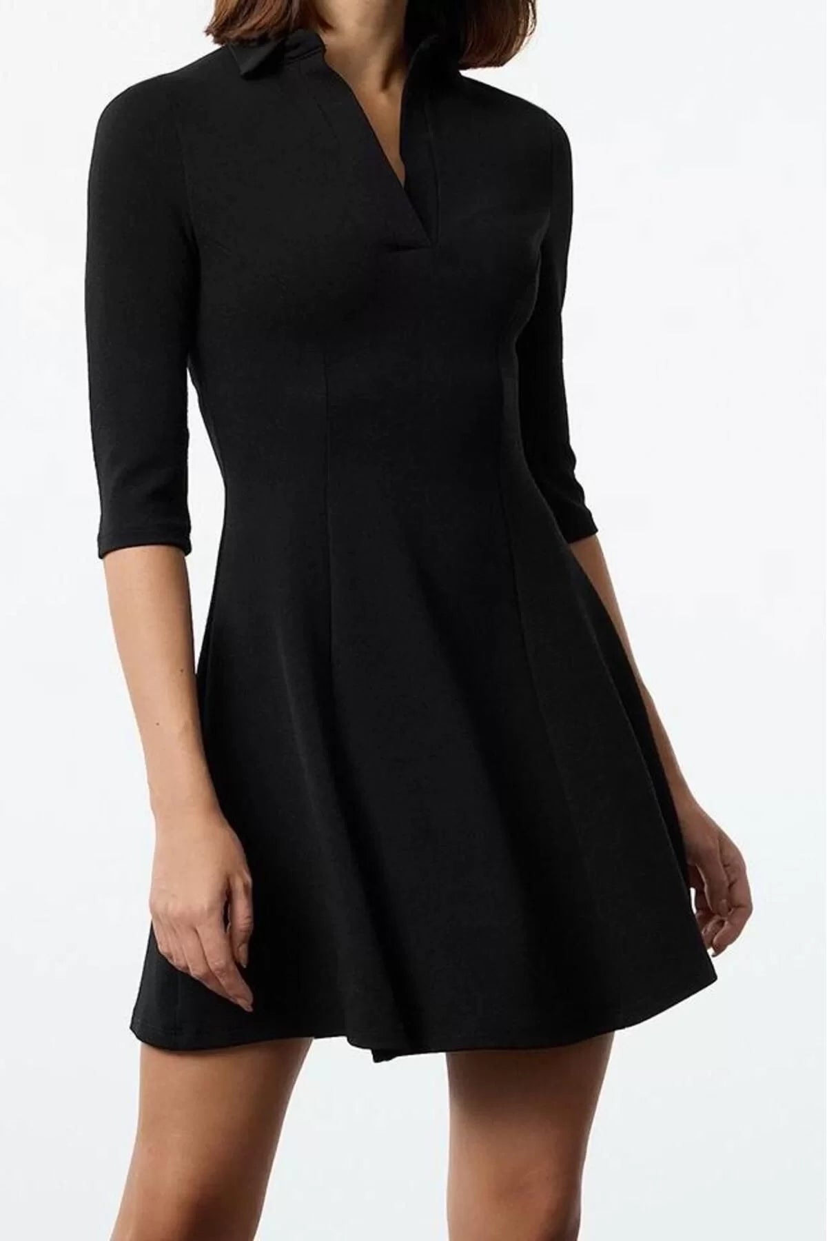 Women Fashion Stylish Mini Length Polo Neck Slim Skater Waist Open Knitted Dress