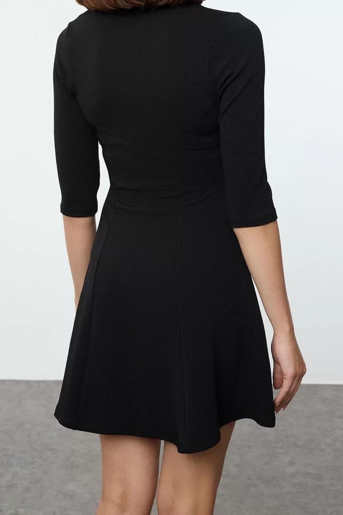 Women Fashion Stylish Mini Length Polo Neck Slim Skater Waist Open Knitted Dress