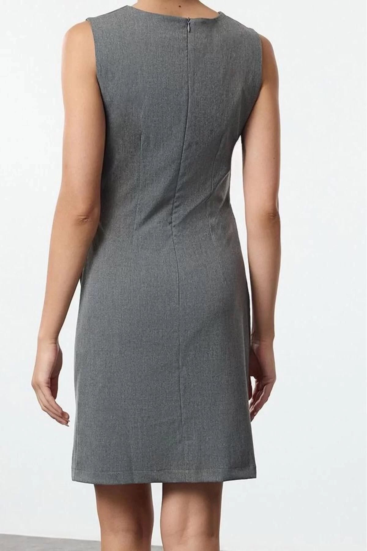 Women Fashion Stylish Mini Length Crew Neck Slim Plain Body-hugging Drape Detailed Woven Dress