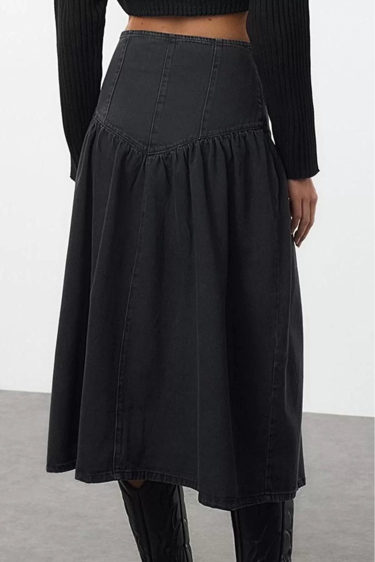 Women Fashion Style Maxi Unlined Denim Maxi Denim Skirt