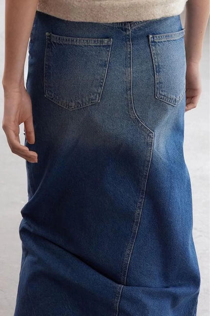 Women Fashion Style Maxi Unlined Denim Limited Edition Stoned High Waist Maxi Denim Skirt