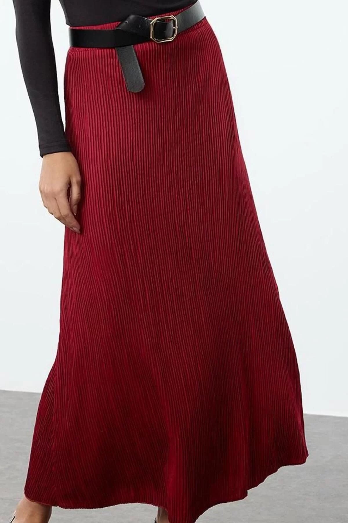 Women Fashion Style Maxi Lined Knitted Textured A Line A Cut Elastic Waist Lined Midi Skirt