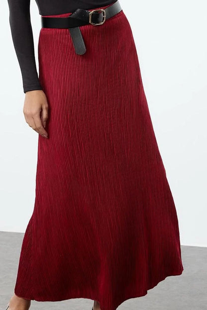 Women Fashion Style Maxi Lined Knitted Textured A Line A Cut Elastic Waist Lined Midi Skirt