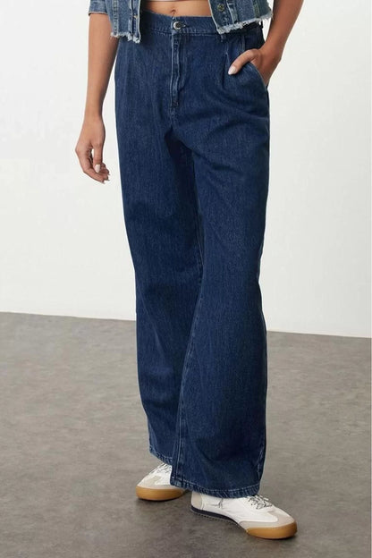 Women Fashion Stylish Jeans Pants Wide Leg Long Length Denim High Waist Jeans