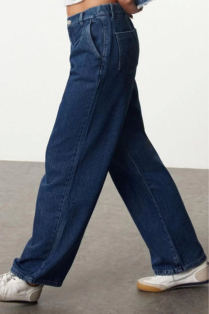 Women Fashion Stylish Jeans Pants Wide Leg Long Length Denim High Waist Jeans