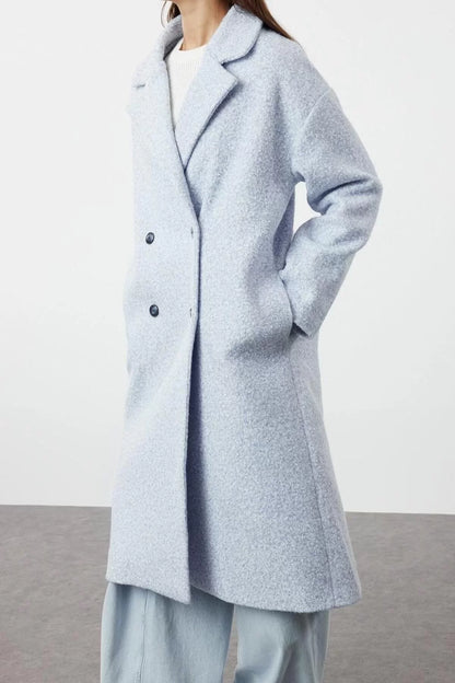 Women's Fashion Stylish Loose Shirt Collar Long Plain Lined Baby Oversize Wide Cut Boucle Coat