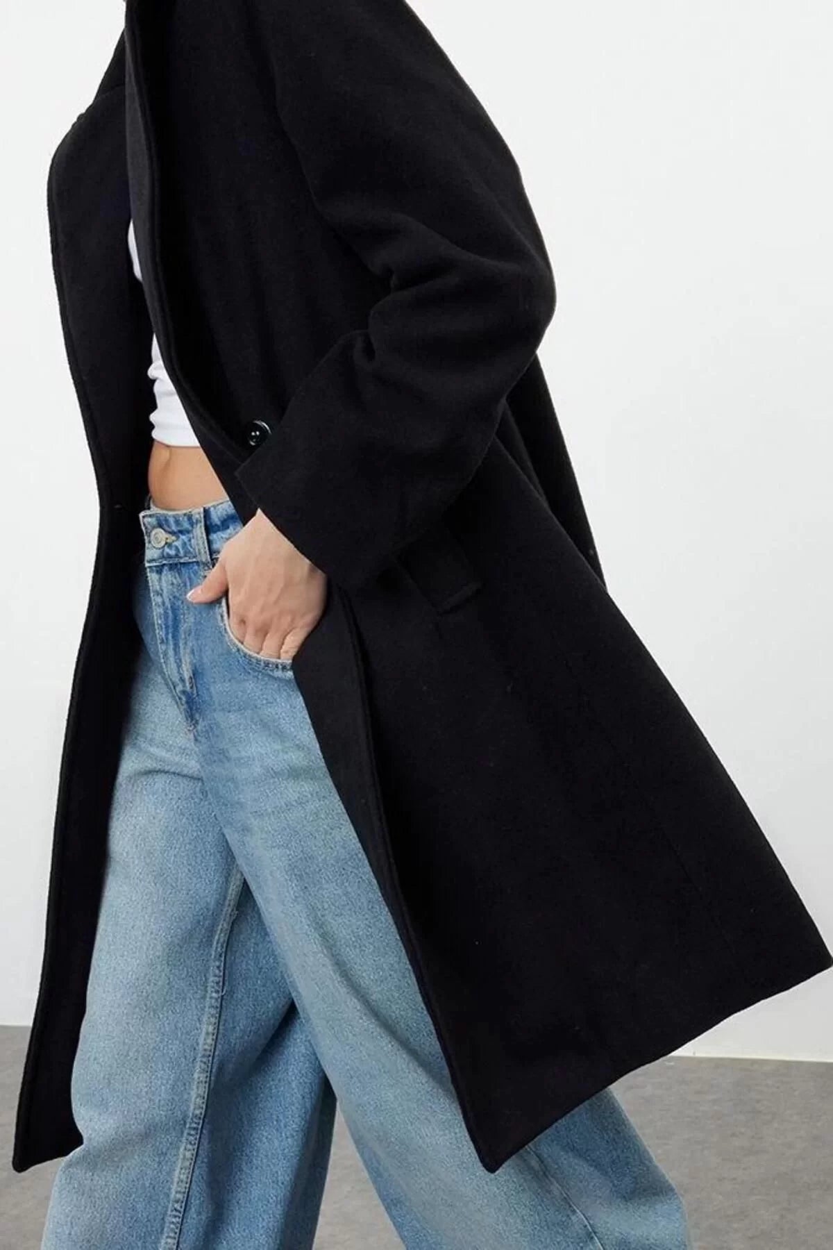 Women Fashion Stylish Regular Jacket Collar Long Plain Lined Double Breasted Regular Woolen Midi Coat