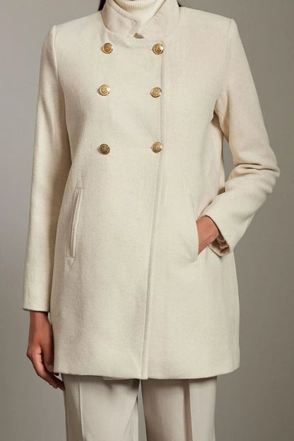 Women Fashion Stylish Regular Jacket Collar Midi Plain Lined Button Detailed Regular Woolen Midi Coat