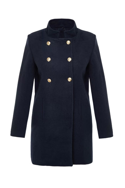 Women Fashion Stylish Regular Jacket Collar Midi Plain Lined Button Detailed Regular Woolen Midi Coat