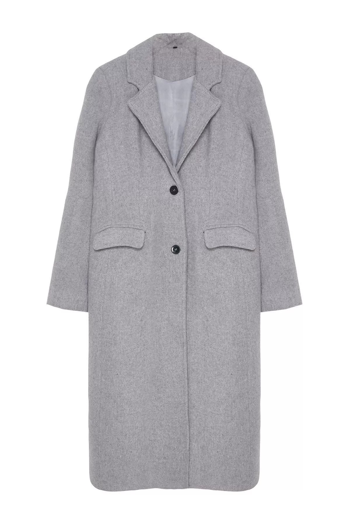 Women Fashion Stylish Regular Jacket Collar Long Plain Lined Woolen Soft Texture Waist-Sit Coat