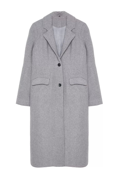 Women Fashion Stylish Regular Jacket Collar Long Plain Lined Woolen Soft Texture Waist-Sit Coat