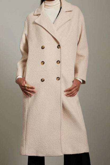 Women Fashion Stylish Regular Jacket Collar Long Plain Lined Boucle Regular Long Coat