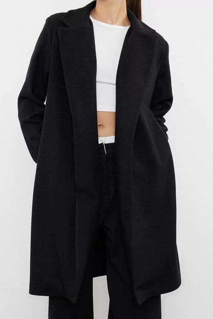 Women Fashion Stylish Regular Jacket Collar Midi Plain Lined Unlined Soft Textured Unlined Knitted Cashmere Coat