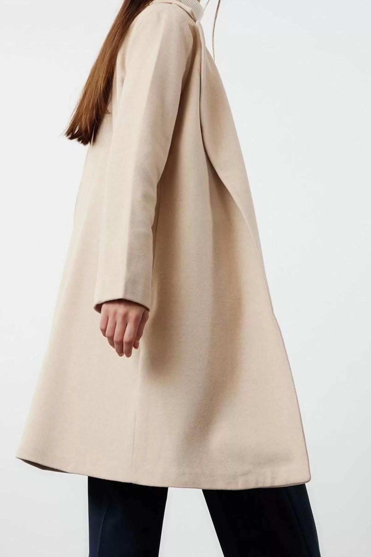 Women Fashion Stylish Regular Jacket Collar Midi Plain Lined Unlined Soft Textured Unlined Knitted Cashmere Coat