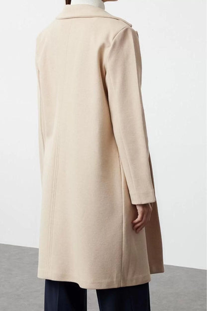 Women Fashion Stylish Regular Jacket Collar Midi Plain Lined Unlined Soft Textured Unlined Knitted Cashmere Coat