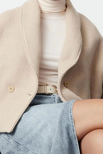 Women Fashion Stylish Regular Jacket Collar Standard Plain Lined Regular Short Wool Coat