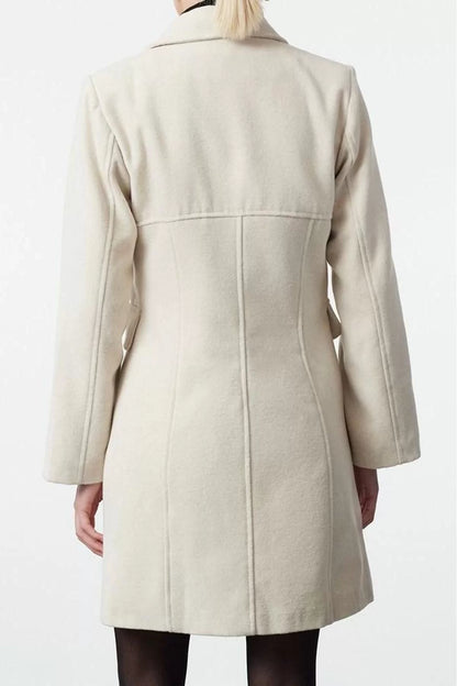 Women Fashion Stylish Regular Jacket Collar Short Plain Lined Stitching Detailed Regular Woolen Midi Coat