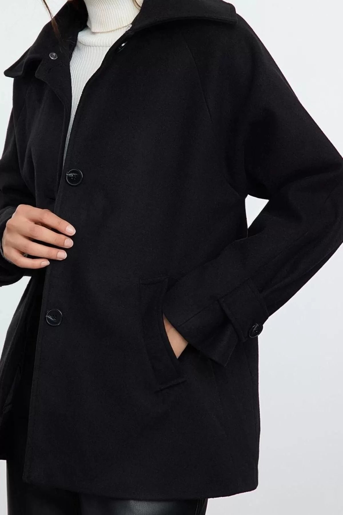 Women's Fashion Regular Classic Collar Standard Plain Lined Detachable Collar Fur Detailed Midi Wool Coat