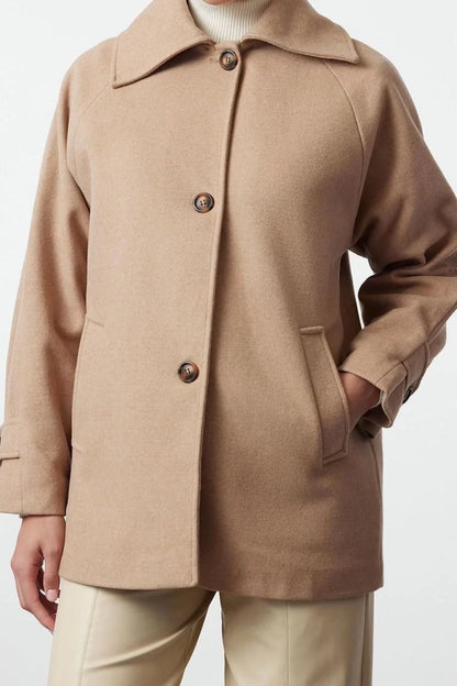 Women's Fashion Regular Classic Collar Standard Plain Lined Detachable Collar Fur Detailed Midi Wool Coat