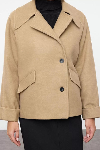 Women Fashion Stylish Regular Jacket Collar Standard Plain Lined Regular Short Wool Coat