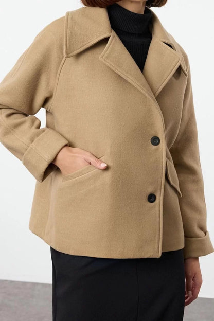 Women Fashion Stylish Regular Jacket Collar Standard Plain Lined Regular Short Wool Coat