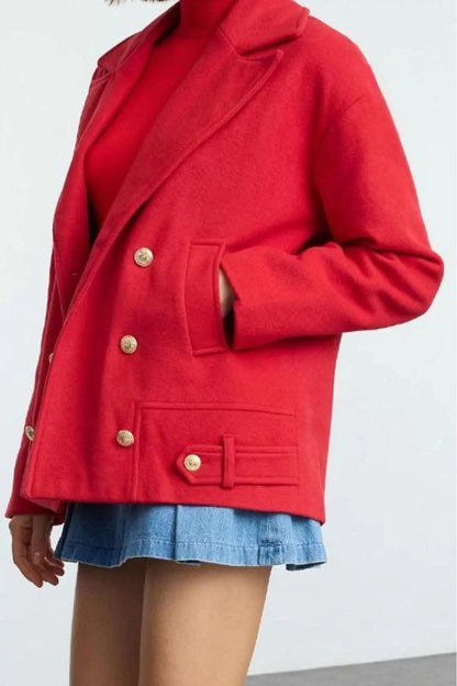 Women's Fashion Stylish Regular Jacket Collar Short Plain Lined Regular Button Detail Soft Textured Short Coat