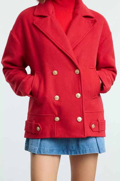 Women's Fashion Stylish Regular Jacket Collar Short Plain Lined Regular Button Detail Soft Textured Short Coat