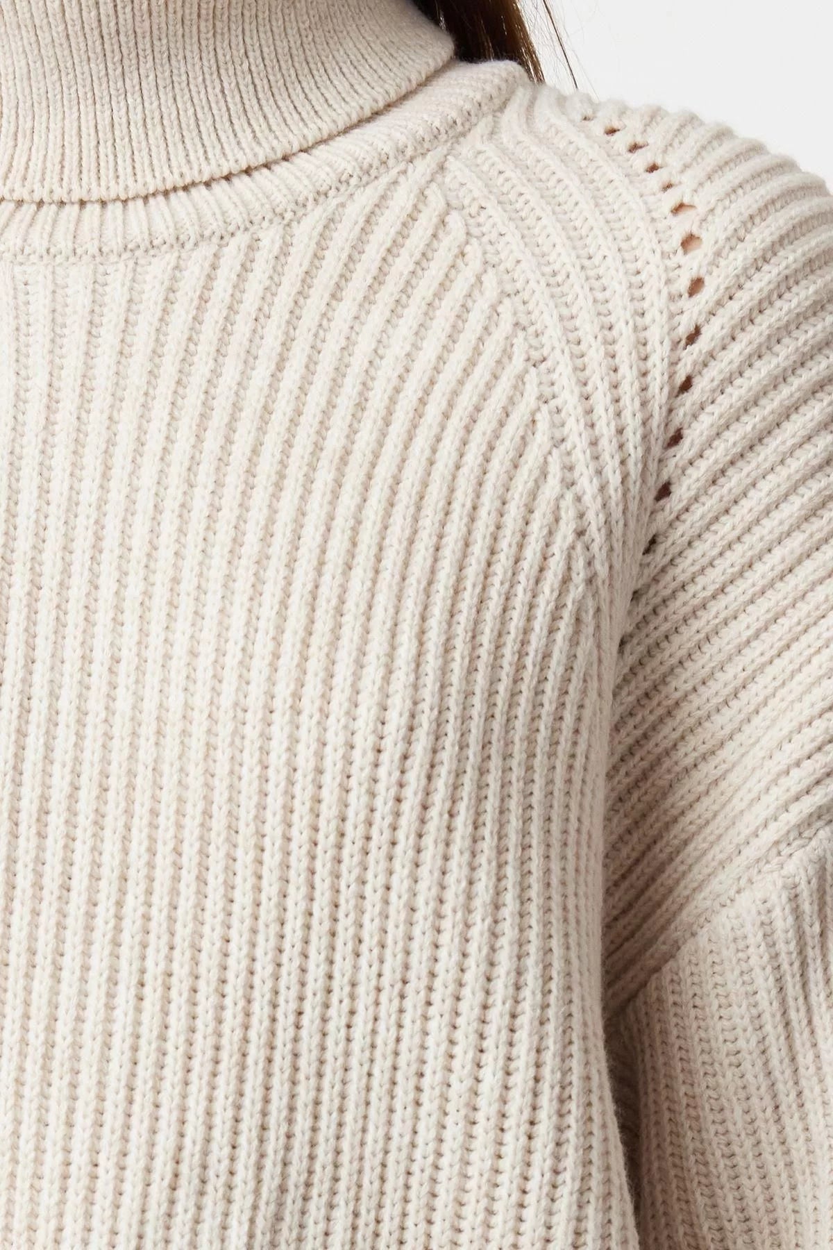 Women Fashion Stylish Turtleneck Raglan Sleeve Crop Knitwear Sweater