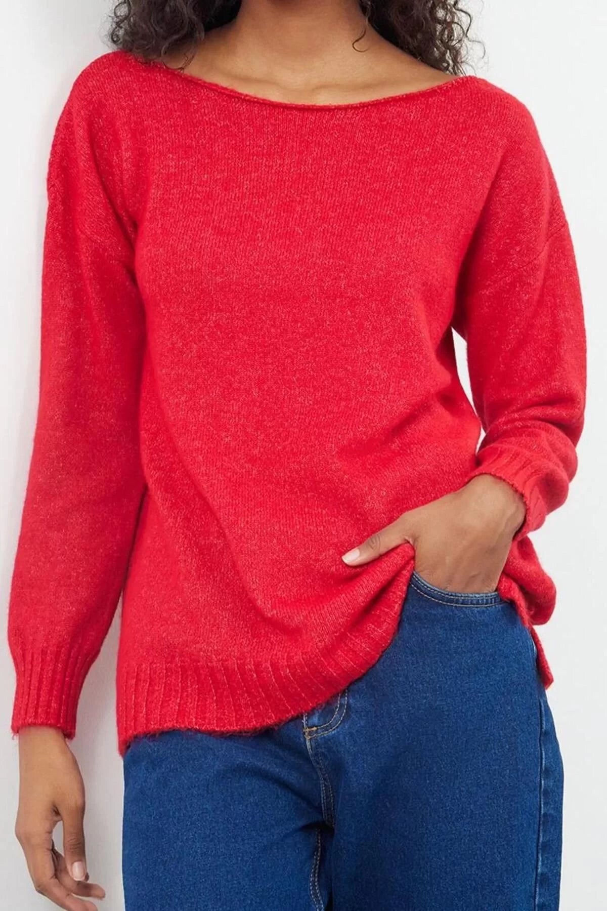 Women Fashion Stylish Boat Neck Standard Sleeve Regular Woolen Basic Knitwear Sweater