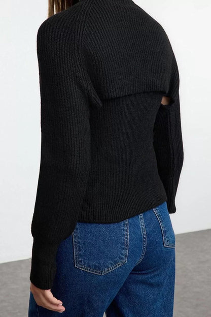 Women Fashion Stylish Crew Neck Standard Sleeve Regular Soft Textured Double-breasted Knitwear Sweater