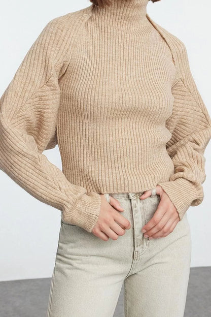 Women Fashion Stylish Stand Collar Standard Sleeve Regular Soft Texture Bolerous Knitwear Sweater