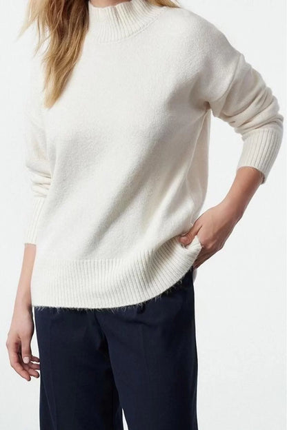 Women Fashion Stylish Stand Collar Standard Sleeve Regular Woolen Basic Knitwear Sweater