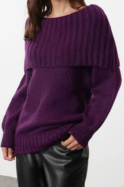 Women's Fashion Stylish Cowl Neck Standard Sleeve Long Wide Pattern Soft Texture Knitwear Sweater