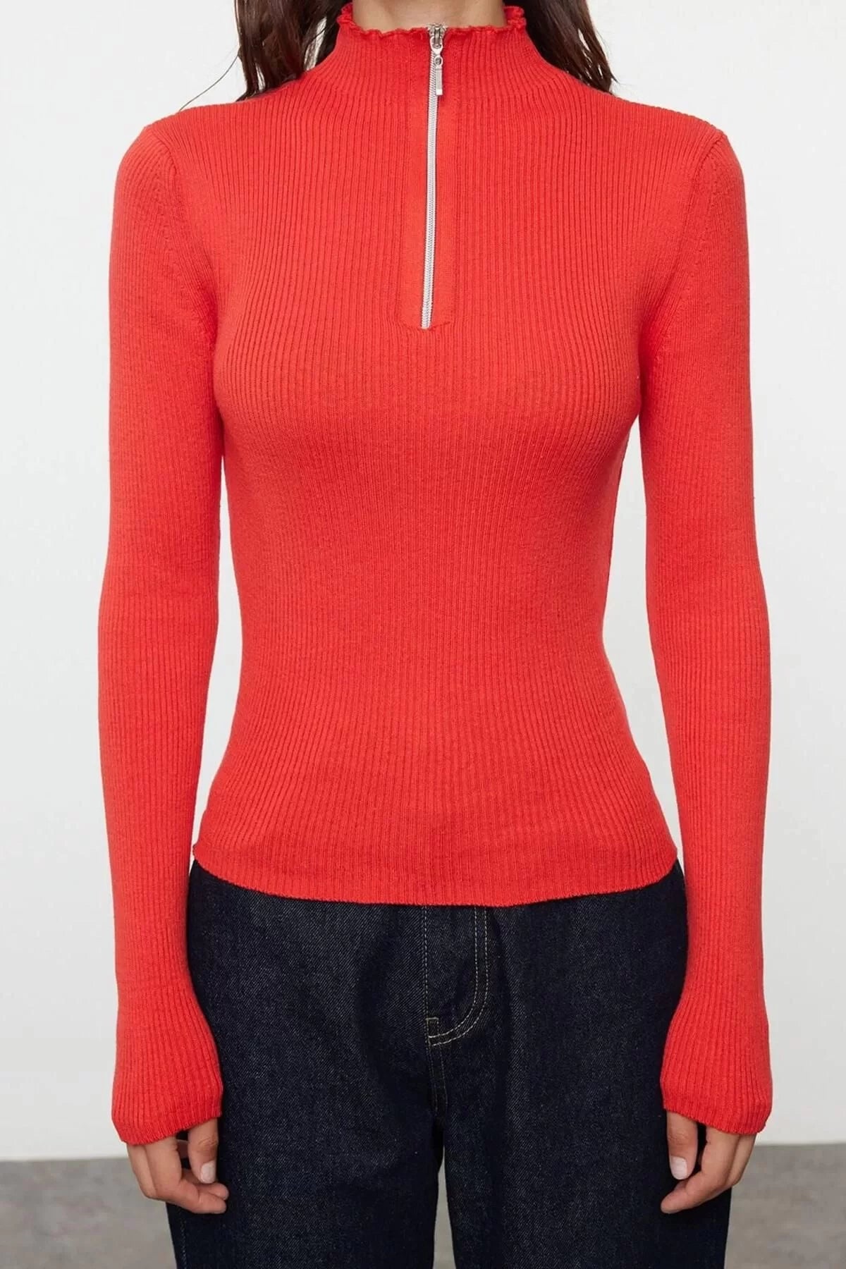 Women Fashion Stylish Stand Collar Standard Sleeve Regular Cotton Blend Couple Zipper Thin Knitwear Sweater