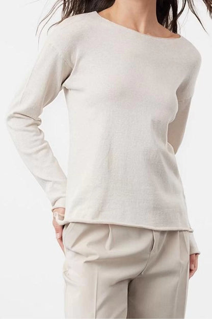 Women's Fashion Stylish Boat Neck Standard Sleeve Regular Cotton Transparent Look Thin Knitwear Sweater