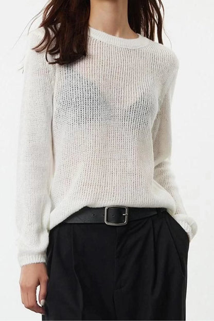 Women Fashion Stylish Crew Neck Standard Sleeve Regular Soft Textured Loose Knit Basic Knitwear Sweater