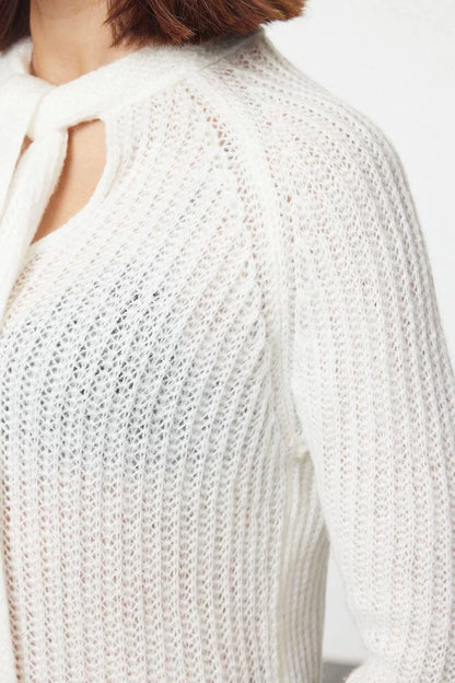 Women Fashion Stylish Halter Neck Regular Soft Ribbon Loose Knitted Sweater