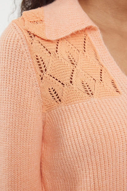 Women's Fashion Stylish Polo Neck Standard Sleeve Regular Embroidery Detailed Knitwear Sweater