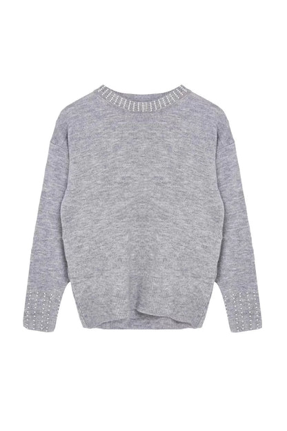 Women Fashion Stylish Crew Neck Standard Sleeve Regular Soft Texture Stone Knitted Sweater