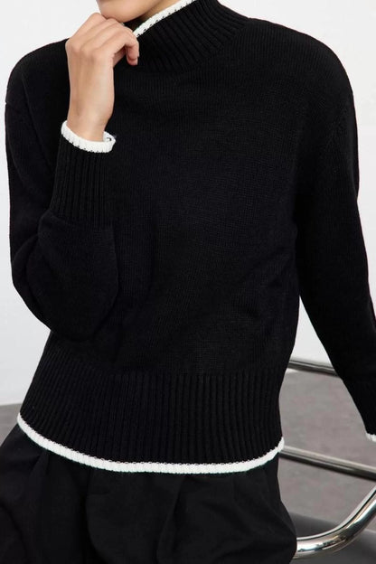 Women's Fashion Stylish Stand Collar Standard Sleeve Regular Wide Cut Basic Color Block Knitwear Sweater