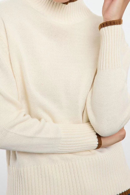 Women's Fashion Stylish Stand Collar Standard Sleeve Regular Wide Cut Basic Color Block Knitwear Sweater