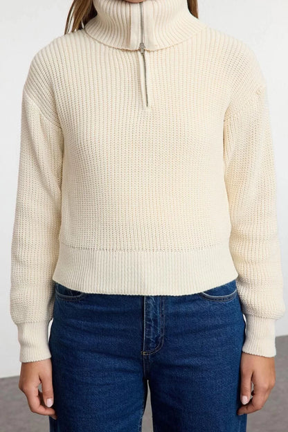 Women Fashion Stylish Turn-down Collar Standard Sleeve Regular Crop Sweater-Blouse Set Knitwear Sweater