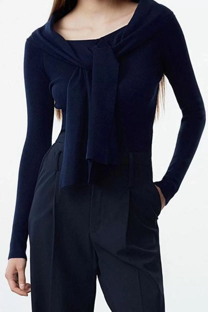 Women Fashion Stylish Turn-down Collar Standard Sleeve Regular Special Yarn Knitwear Sweater