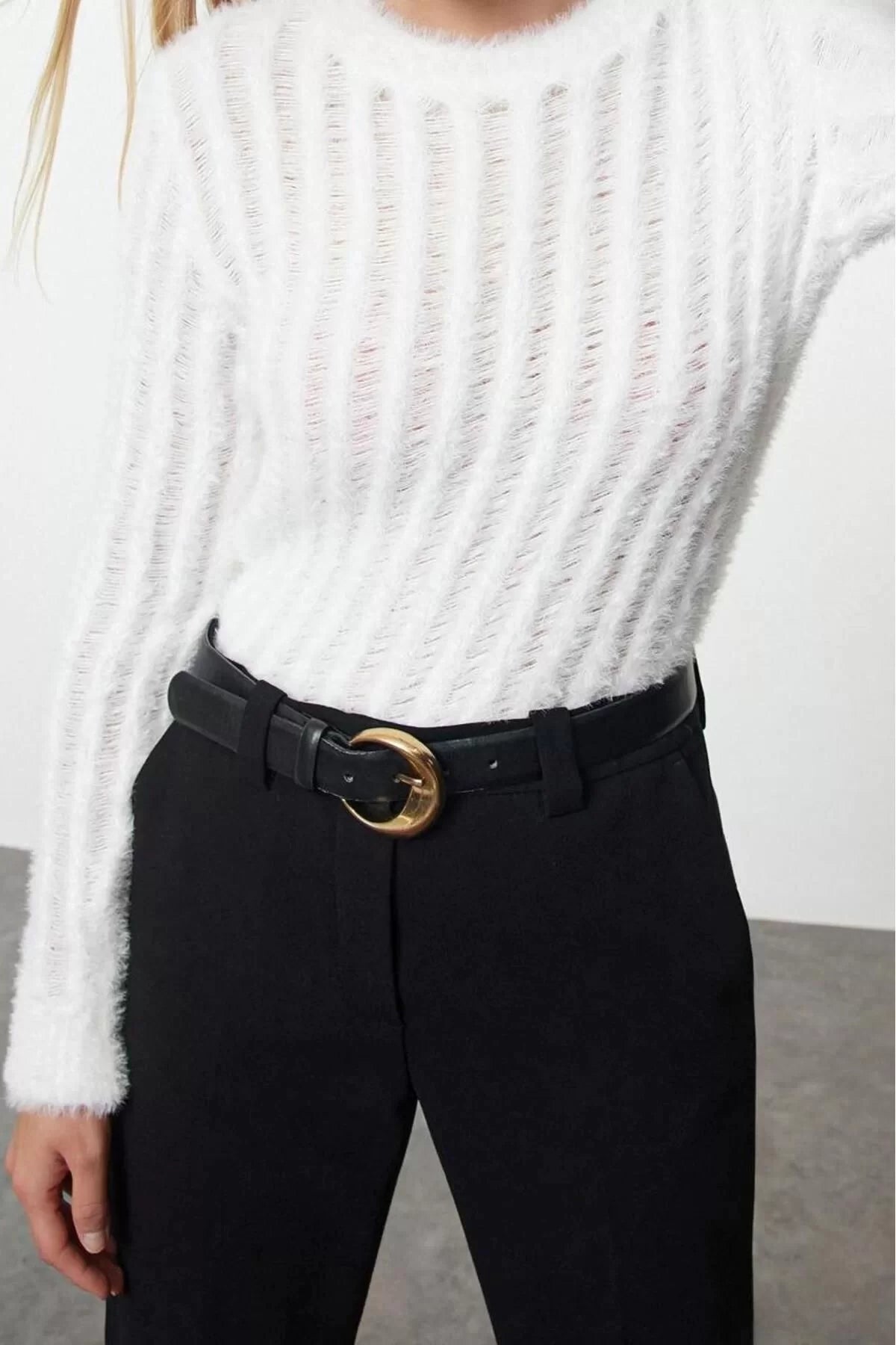 Women Fashion Stylish Crew Neck Standard Sleeve Regular Thin Transparent Looking Knitwear Sweater