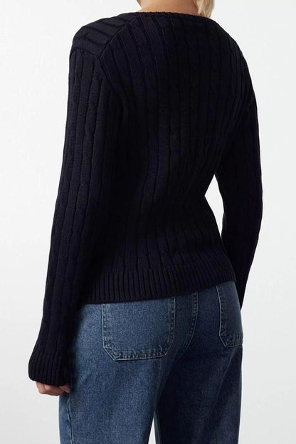 Women Fashion Stylish V Neck Standard Sleeve Regular Basic Cotton Knitted Sweater