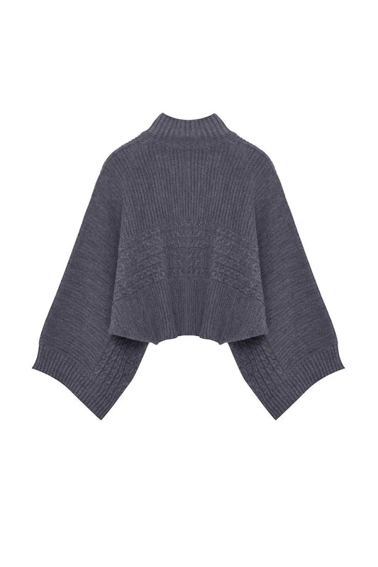 Women Fashion Stylish Stand Collar Standard Sleeve Regular Crop Basic Hair Knitted Sweater