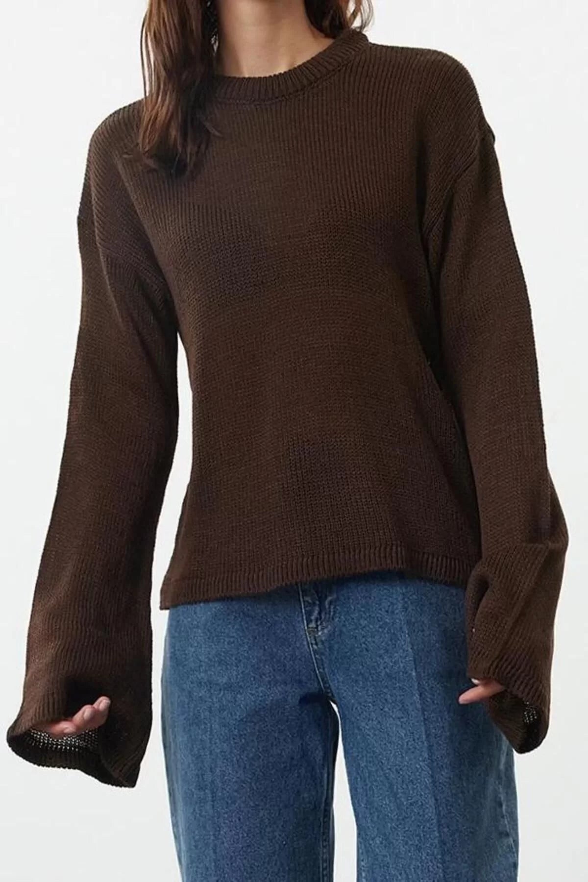 Women Fashion Stylish Crew Neck Standard Sleeve Regular Wide Pattern Knitwear Sweater